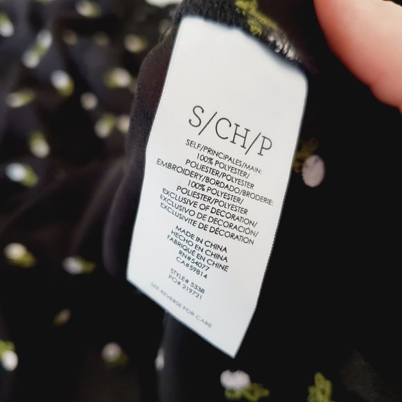 CABI Cottagecore Embroidered Floral Black Chiffon Top Blouse - Picture 8 of 10